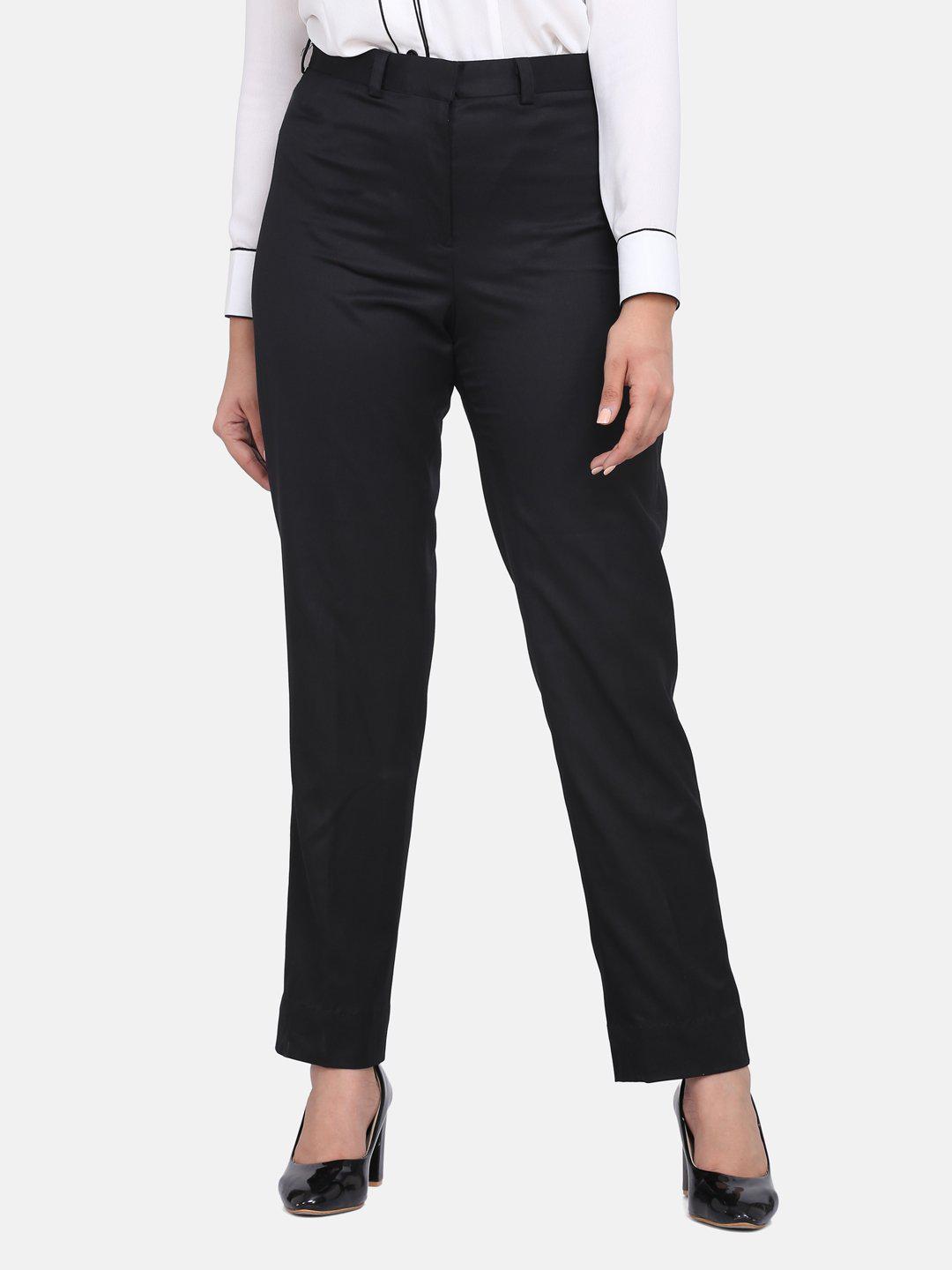 Black Poly Cotton Formal Trousers