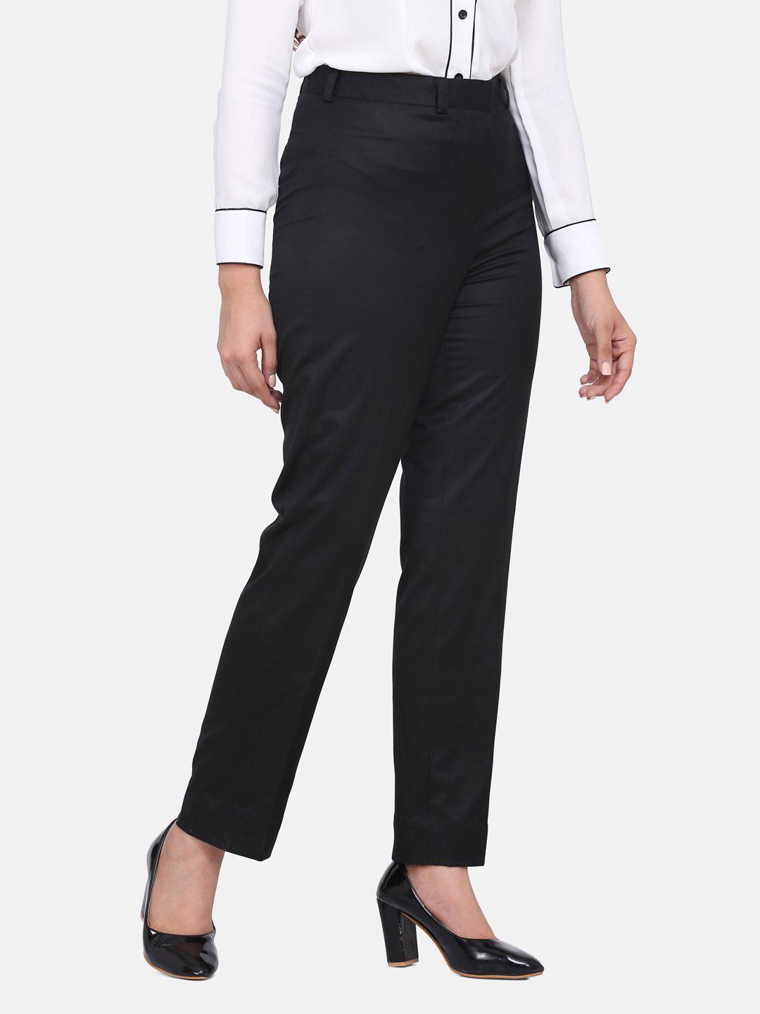 Black Poly Cotton Formal Trousers