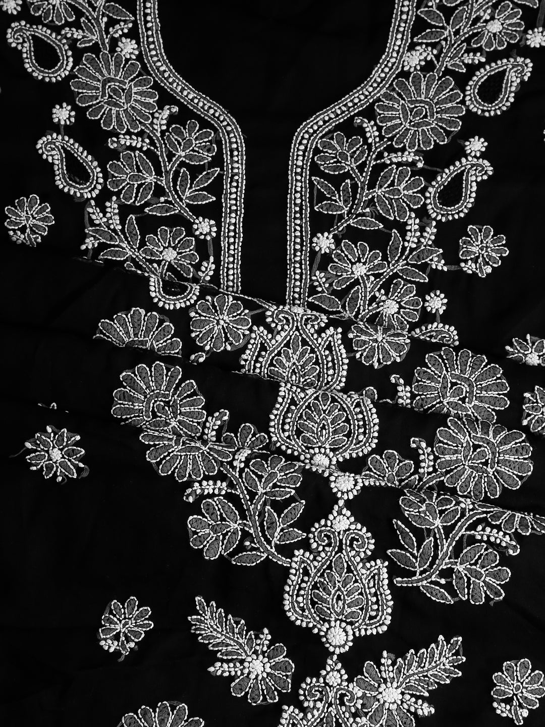 Black Chikankari Unstitched Dress Material