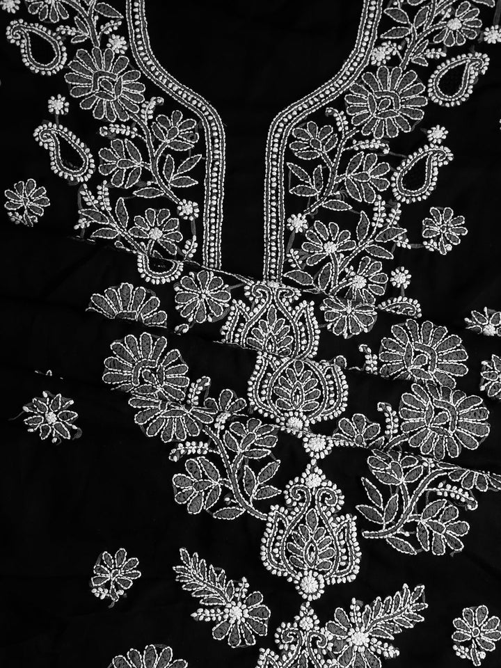 Black Chikankari Unstitched Dress Material