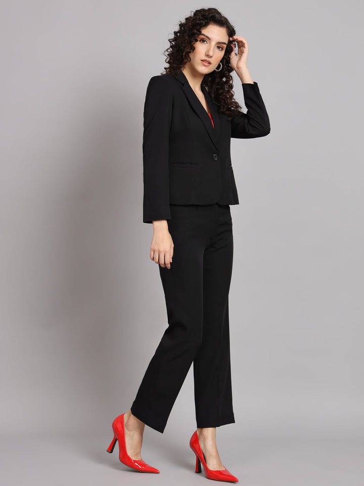 Black Polyester Short Blazer With Trouser