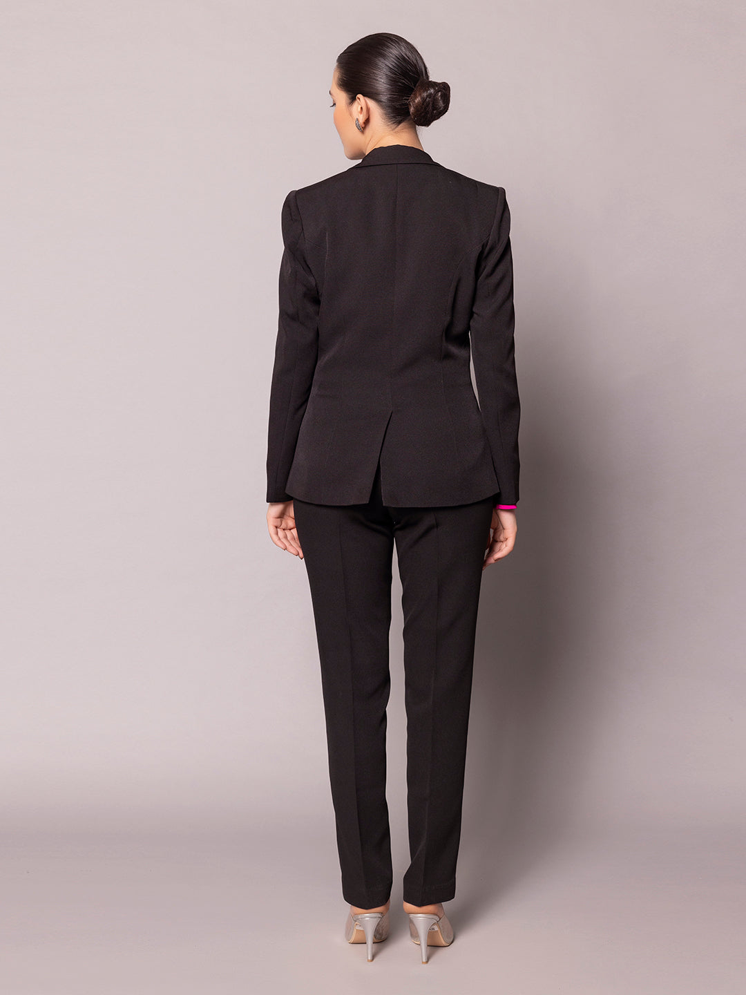 Black Polyester Stretch Pant Suit