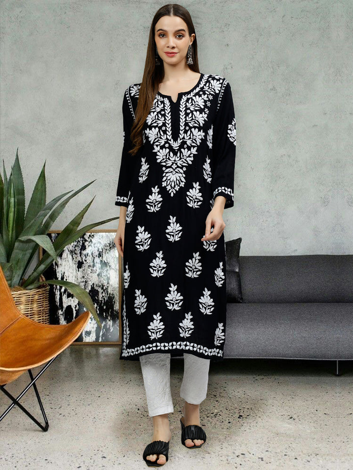 Black-Rayon-Hand-Embroidered-Chikankari-Kurti