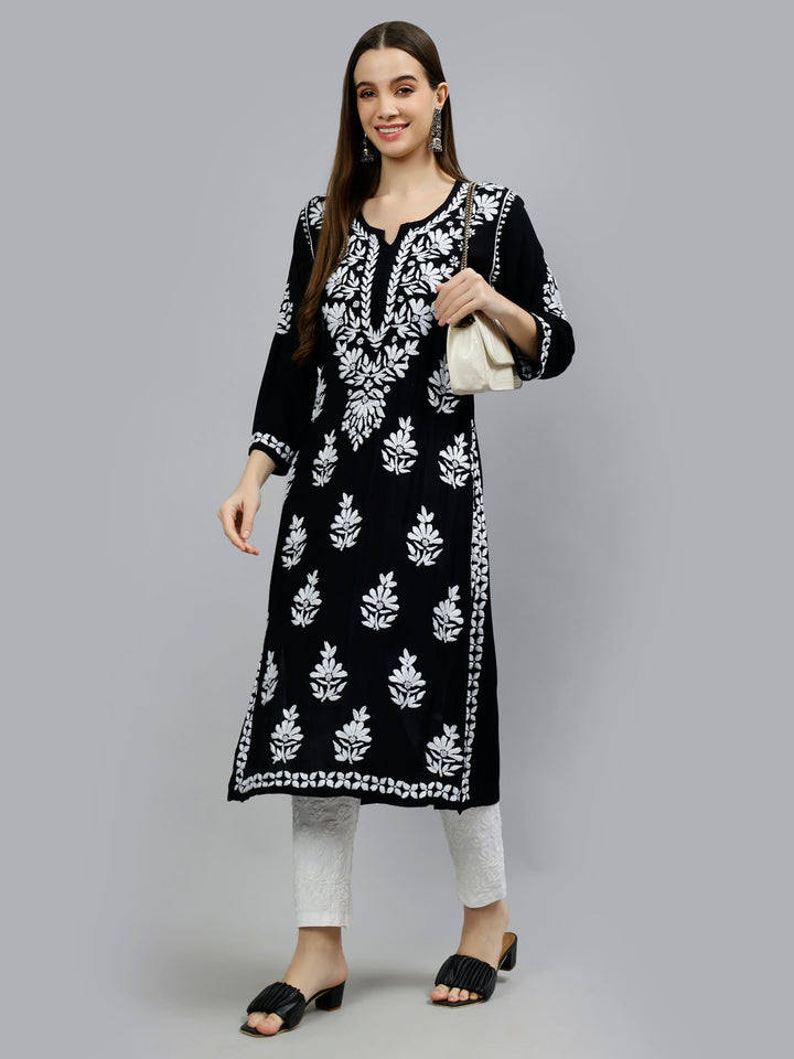 Black-Rayon-Hand-Embroidered-Chikankari-Kurti