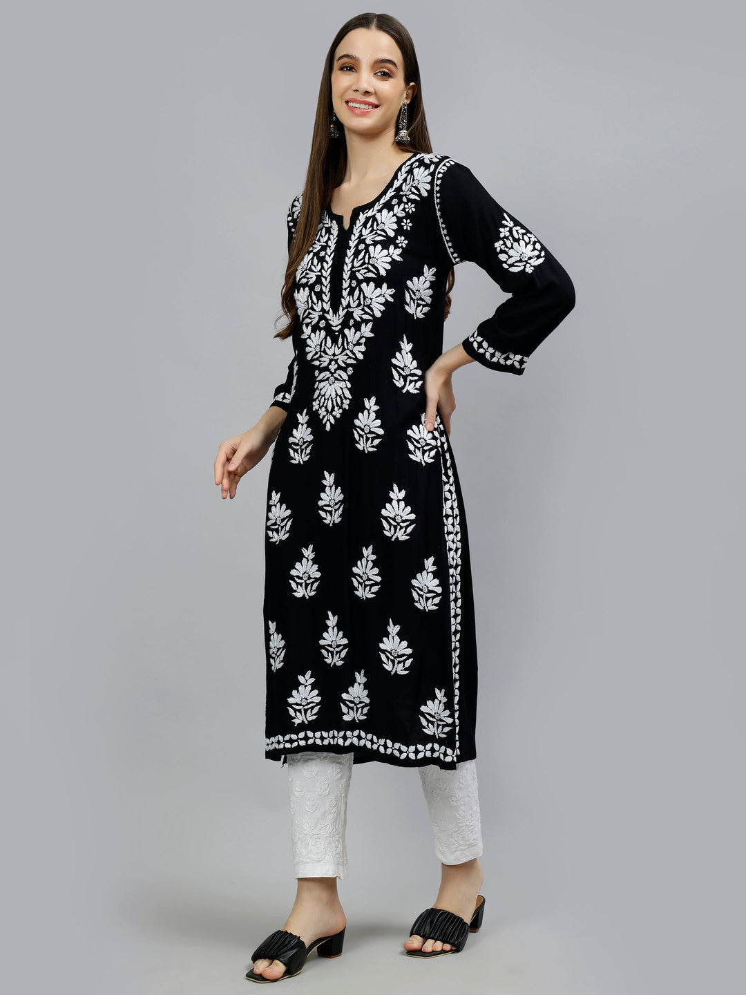 Black-Rayon-Hand-Embroidered-Chikankari-Kurti