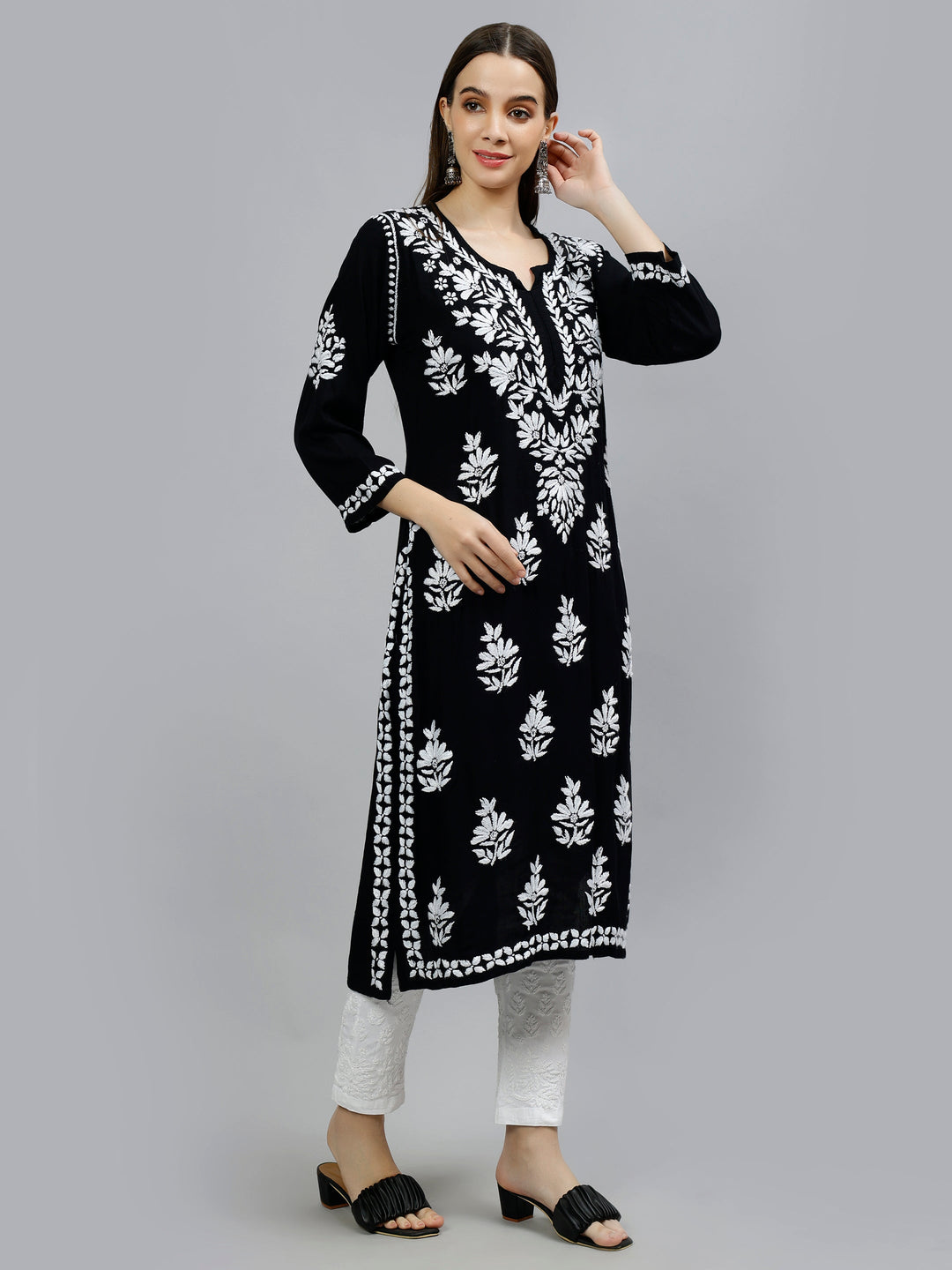 Black-Rayon-Hand-Embroidered-Chikankari-Kurti