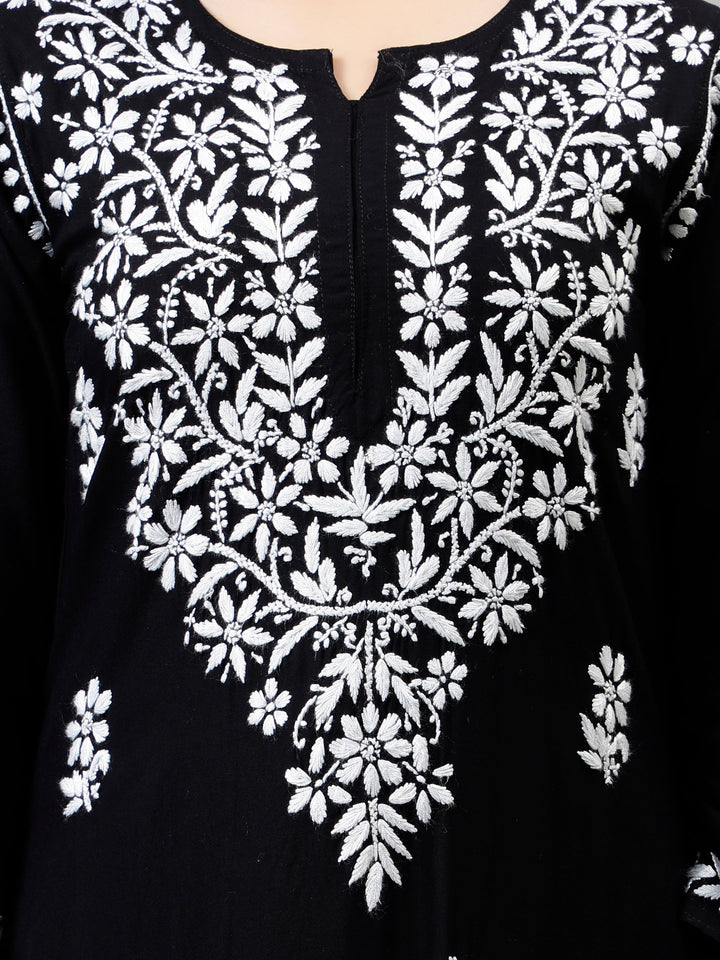 Black-Rayon-Hand-Embroidered-Lucknowi-Chikankari-Kurti