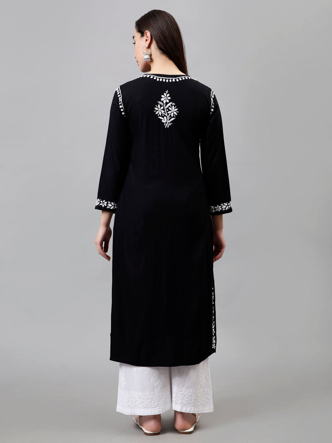 Black-Rayon-Hand-Embroidered-Lucknowi-Chikankari-Kurti