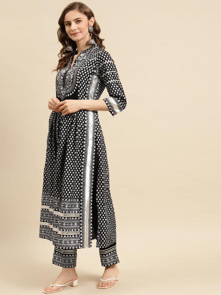 Black Rayon Kurta With Trousers With Dupatta