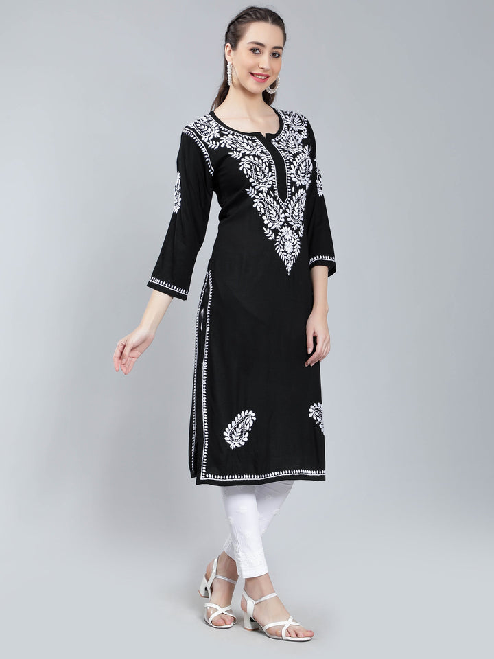 Black-Rayon-Kurta-with-White-Chikankari-Work