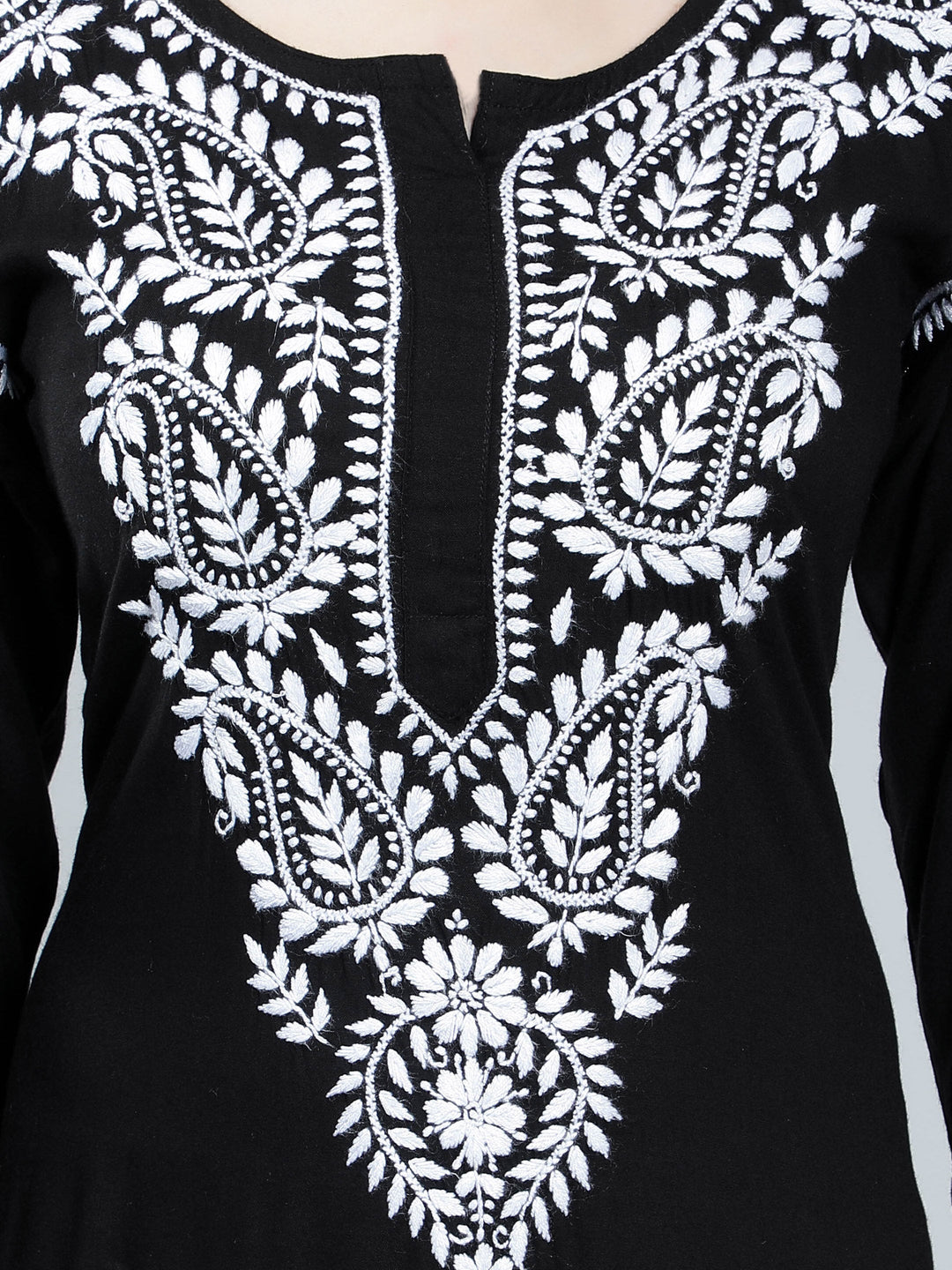 Black-Rayon-Kurta-with-White-Chikankari-Work