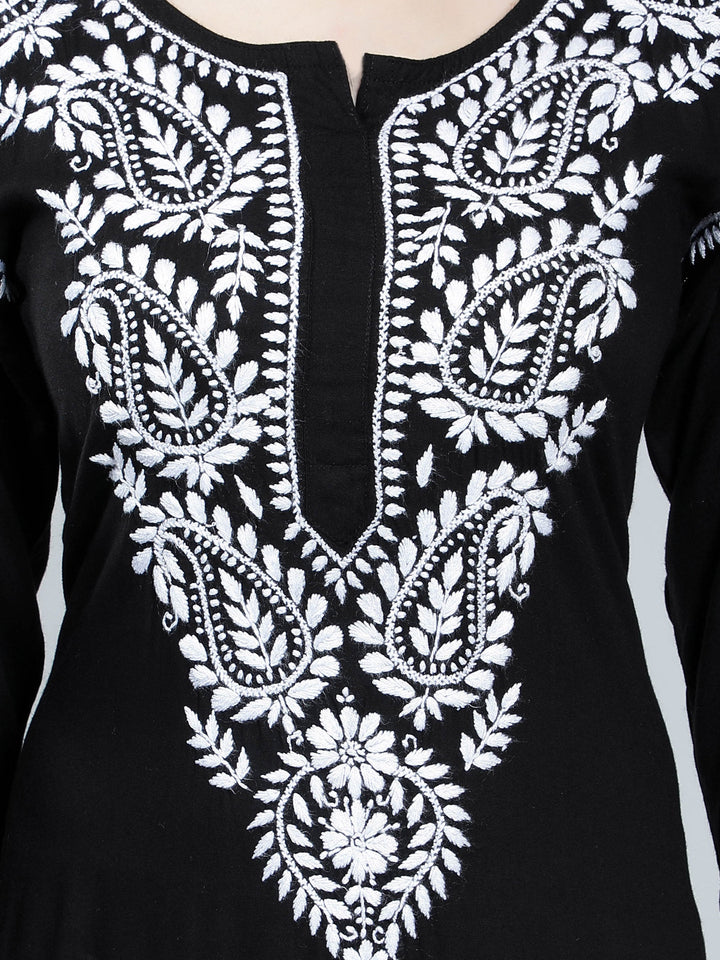 Black-Rayon-Kurta-with-White-Chikankari-Work
