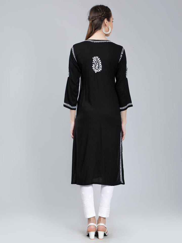 Black-Rayon-Kurta-with-White-Chikankari-Work