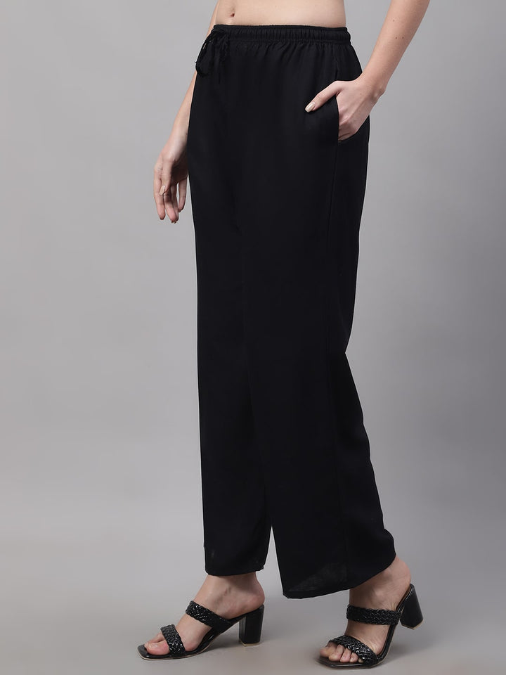 Black Rayon Solid Palazzo With Side Pocket