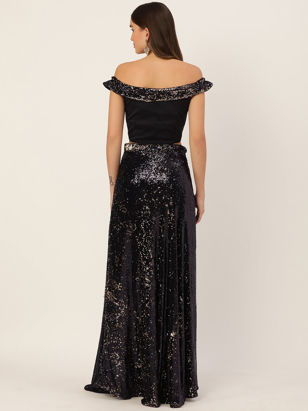Black-Sequins-Embroidered-Crop-Top-&-Skirt