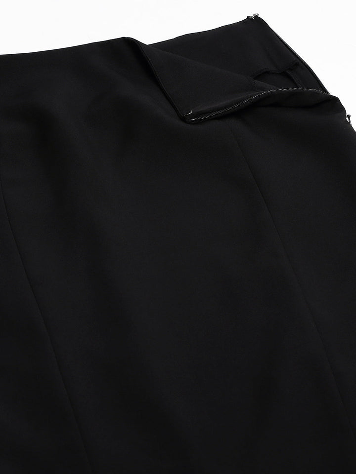 Black Stretch Longline Button Detail Skirt