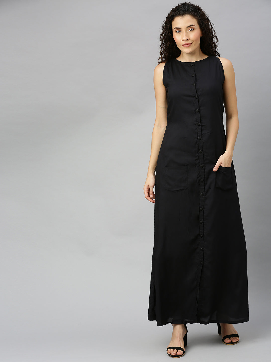 Black-TENCEL-Modal-Ankle-Length-Dress