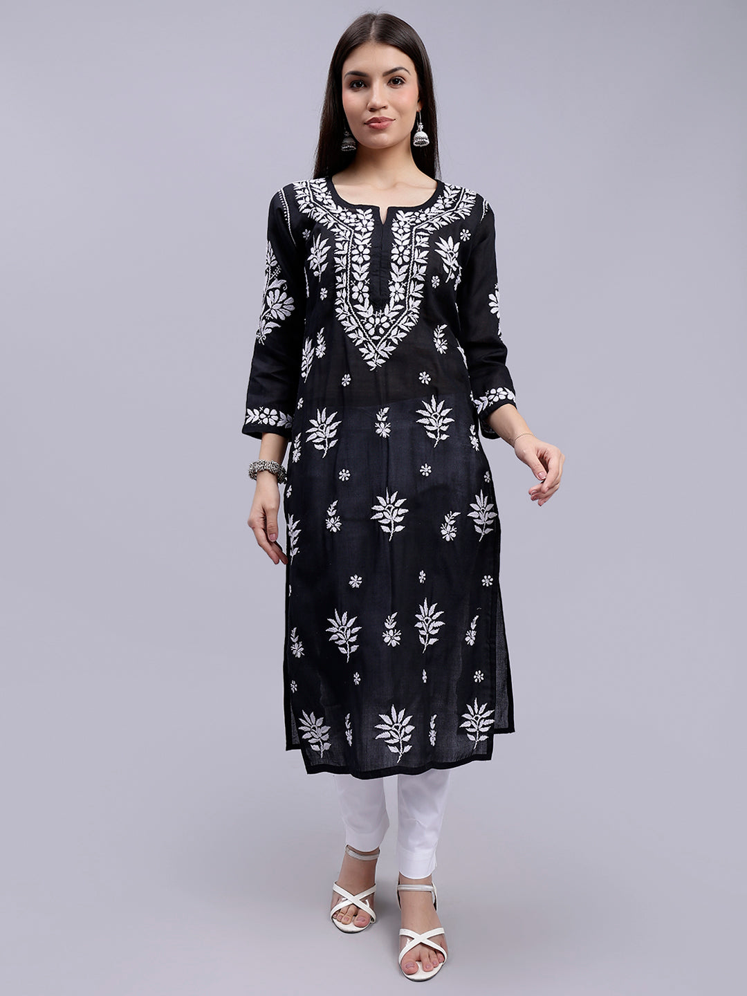 Black Terivoil Cotton Handwoven Chikankari Kurti