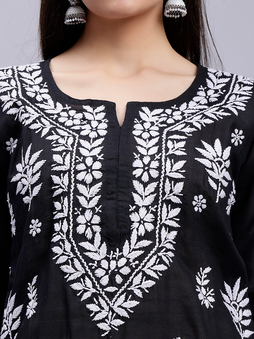 Black Terivoil Cotton Handwoven Chikankari Kurti