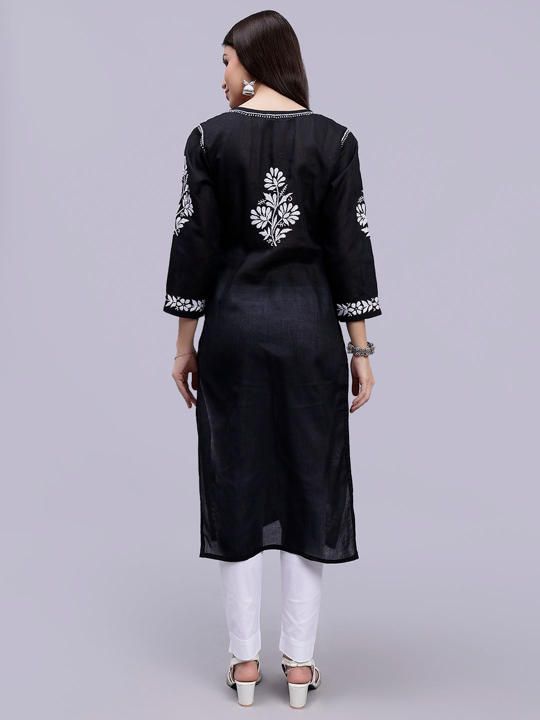 Black Terivoil Cotton Handwoven Chikankari Kurti