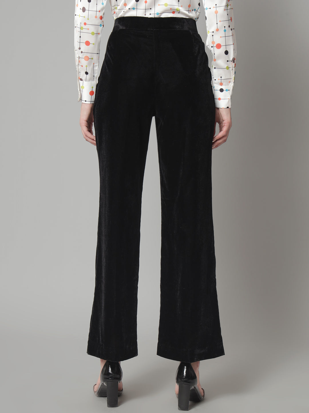 Black Velvet Blended Polyester Trouser
