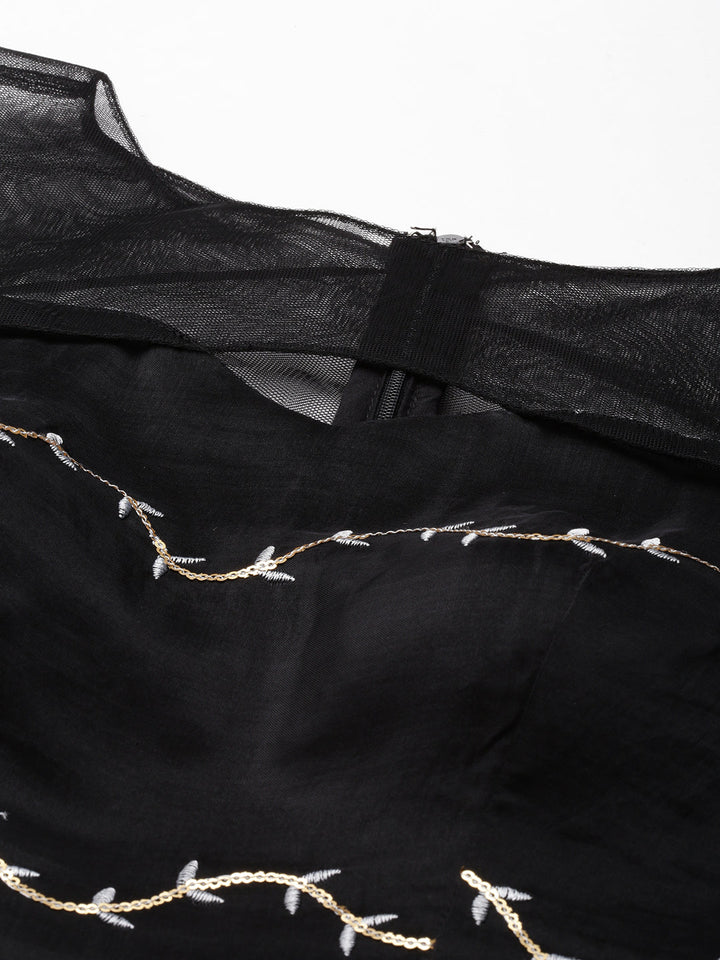 Black Viscose Embroidered Anarkali Suit Set
