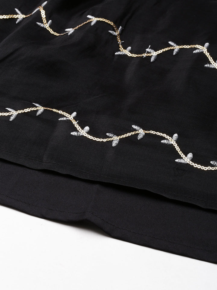 Black Viscose Embroidered Anarkali Suit Set
