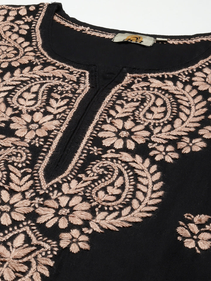 Black & Brown Embroidered Chikankari Cotton Kurta