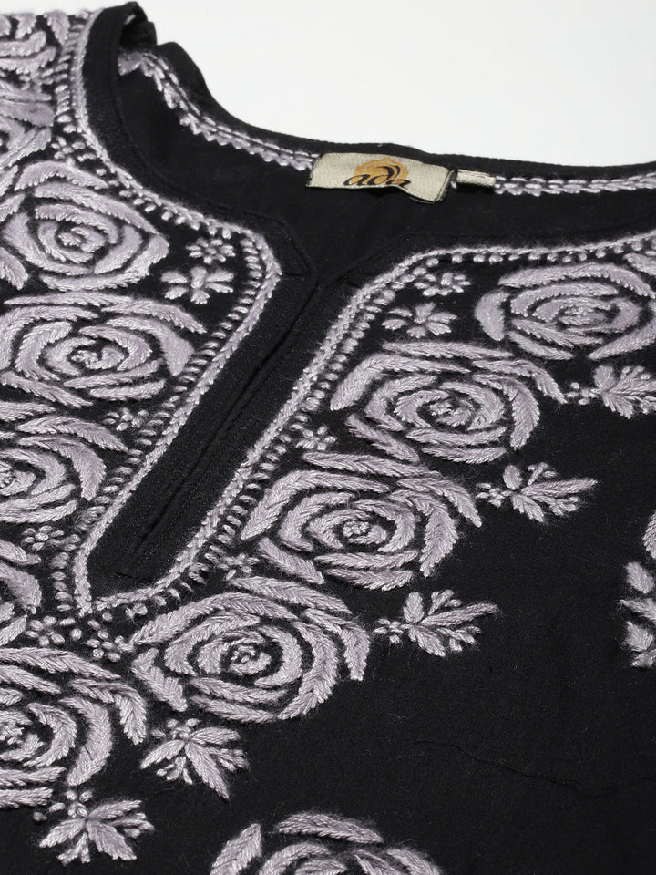 Black & Grey Embroidered Chikankari Cotton Kurta