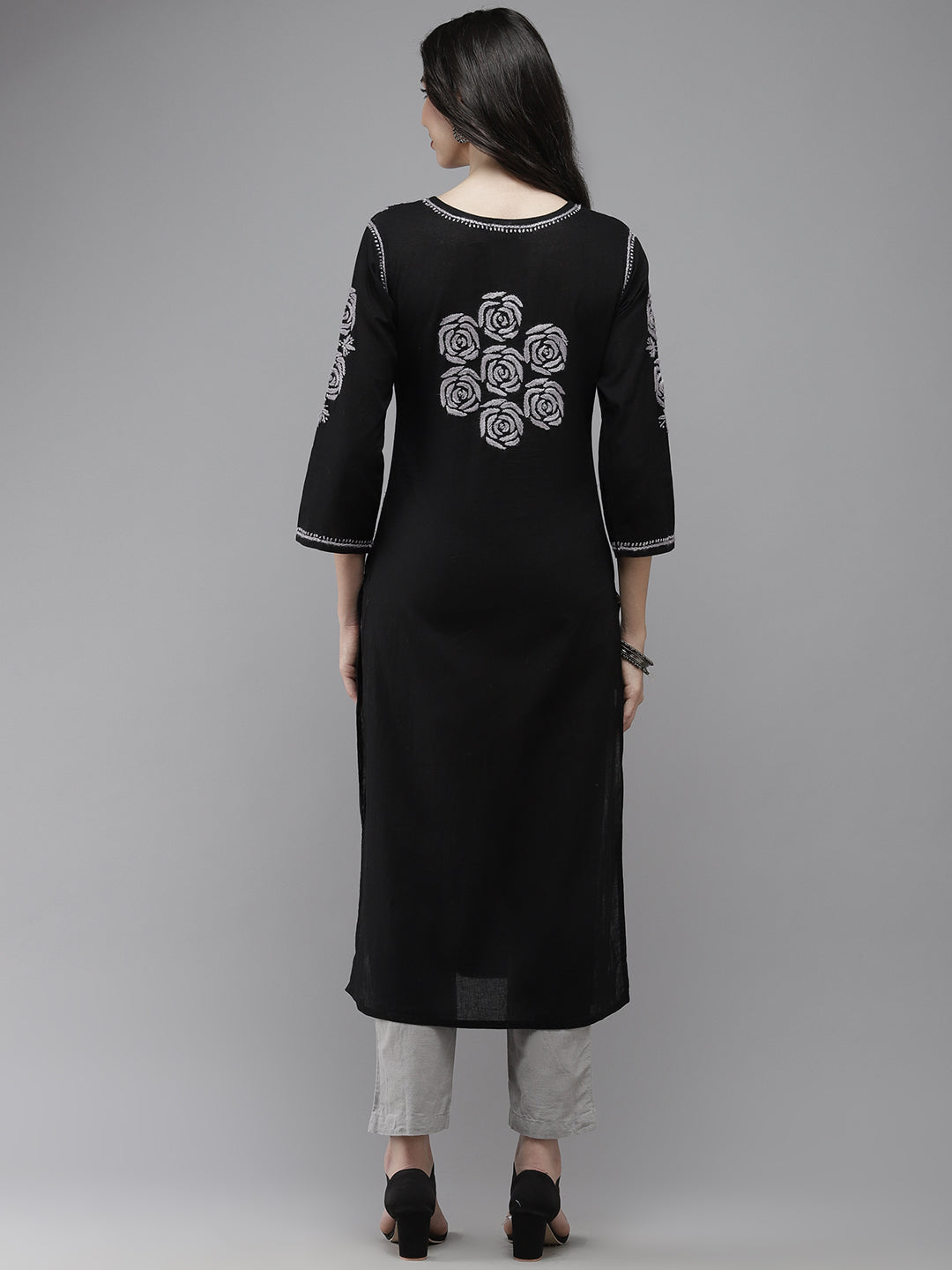 Black & Grey Embroidered Chikankari Cotton Kurta