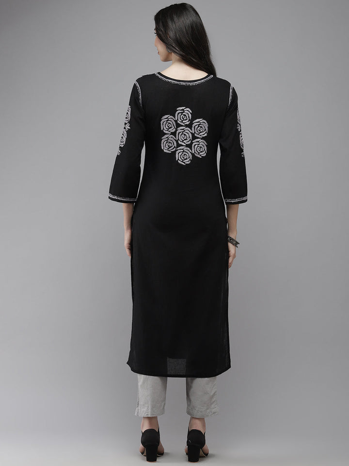 Black & Grey Embroidered Chikankari Cotton Kurta