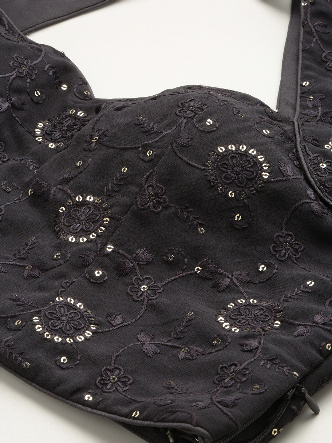 Black & Grey Net Embroidered Lehenga Set