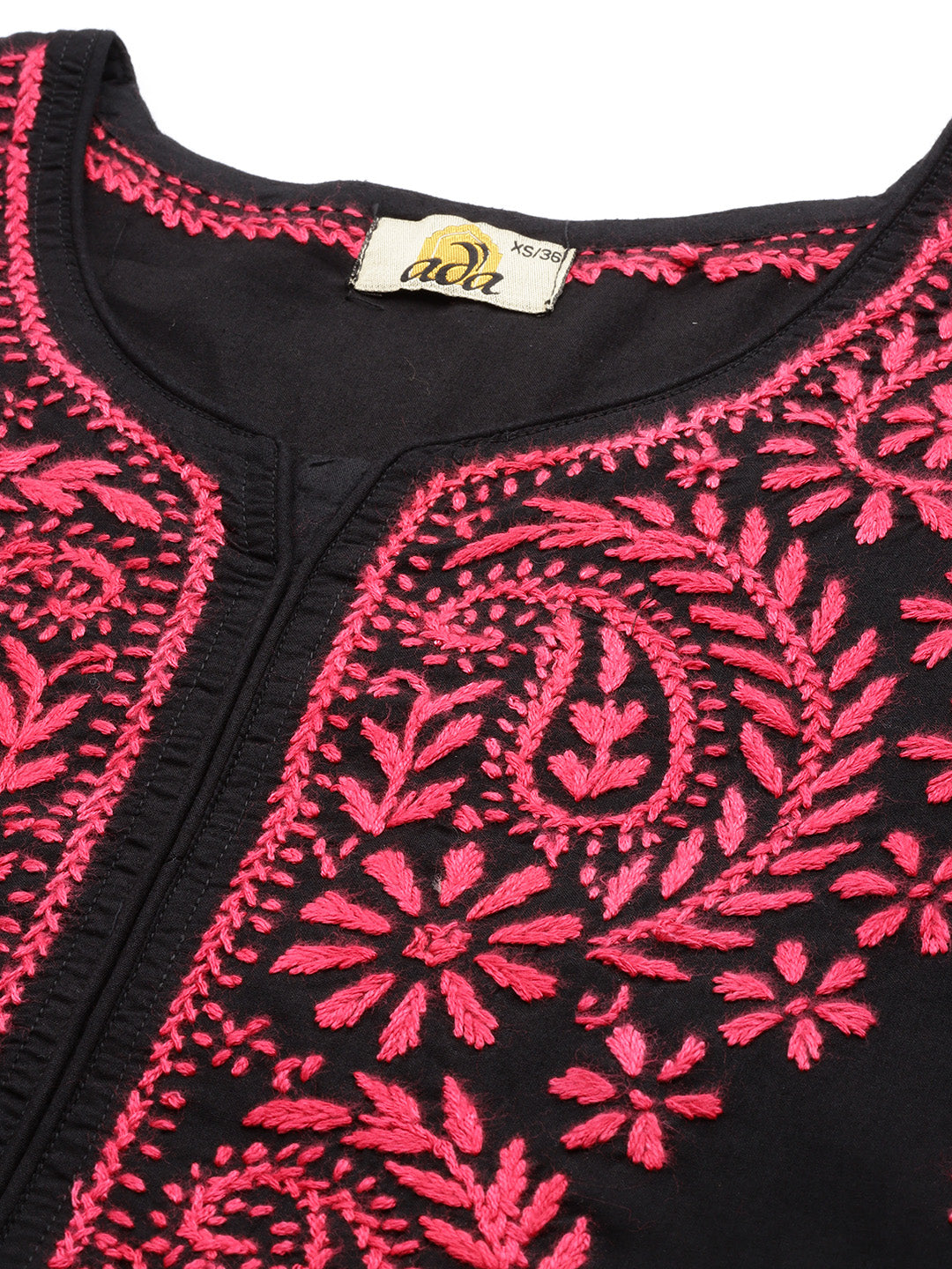 Black & Magenta Embroidered Chikankari Cotton Kurta