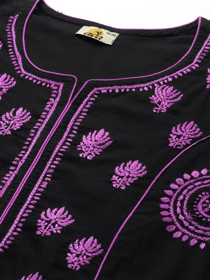 Black & Mauve Cotton Artisan Embroidered Chikankari Kurta
