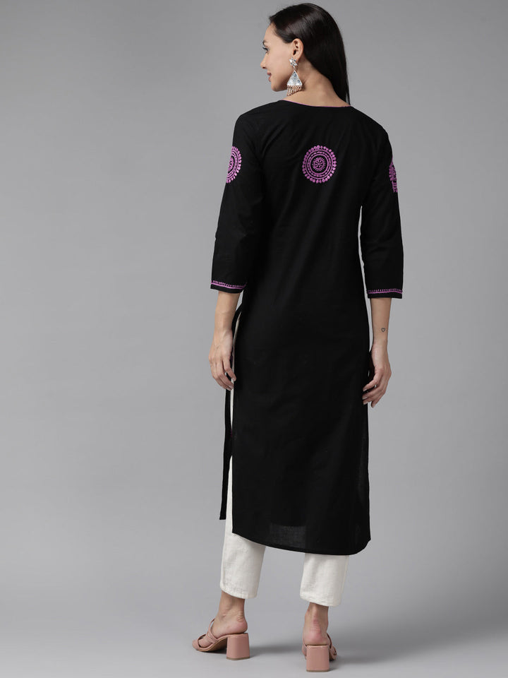 Black & Mauve Cotton Artisan Embroidered Chikankari Kurta