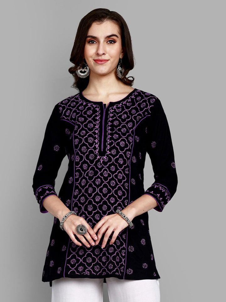 Black & Mauve Cotton Chikankari Tunic Kurti