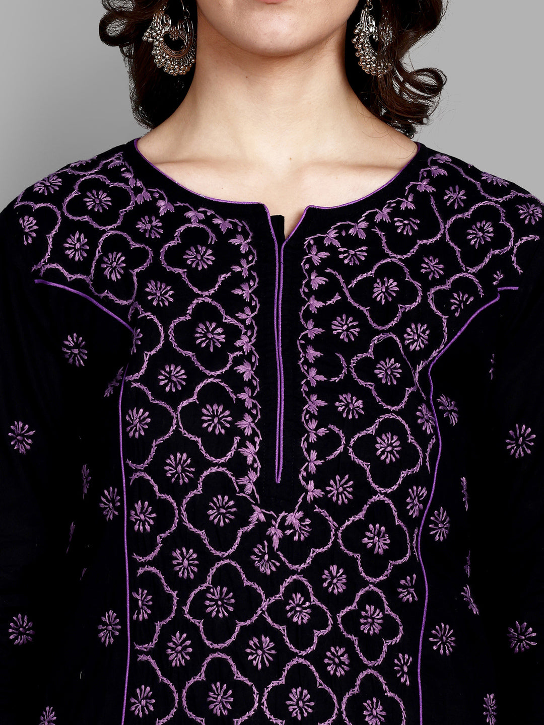 Black & Mauve Cotton Chikankari Tunic Kurti