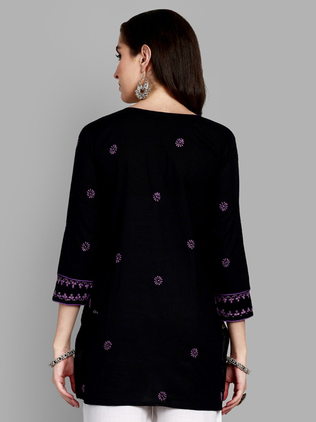 Black & Mauve Cotton Chikankari Tunic Kurti