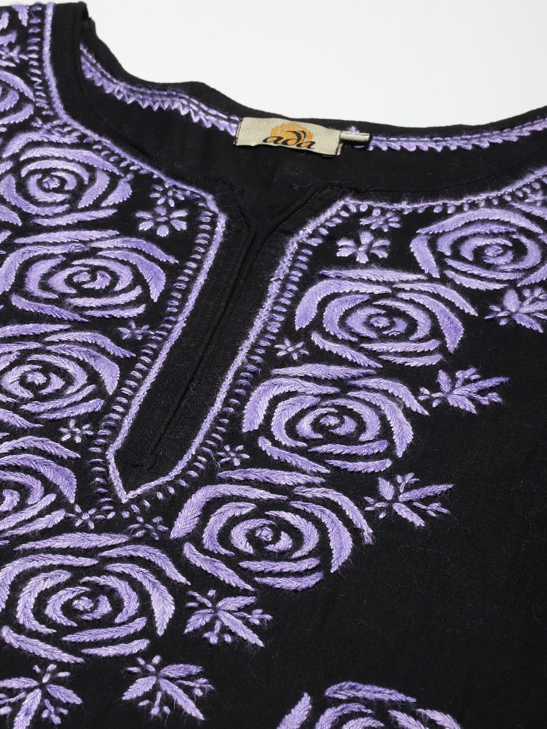 Black & Mauve Embroidered Chikankari Cotton Kurta