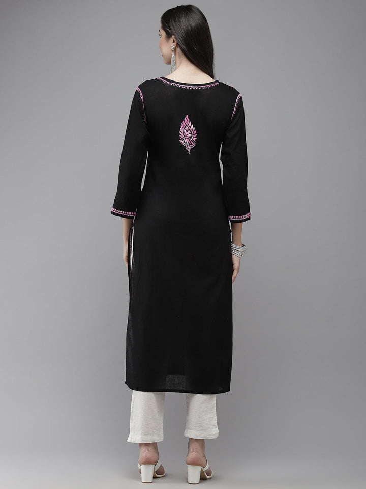 Black &amp; Mauve Hand Embroidered Chikankari Cotton Kurta