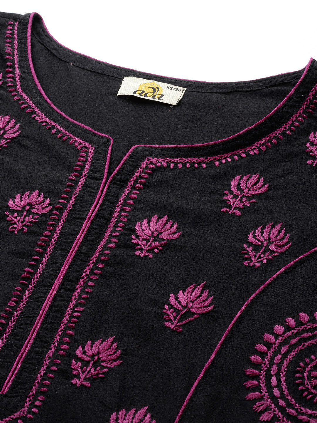 Black & Purple Cotton Artisan Embroidered Chikankari Kurta