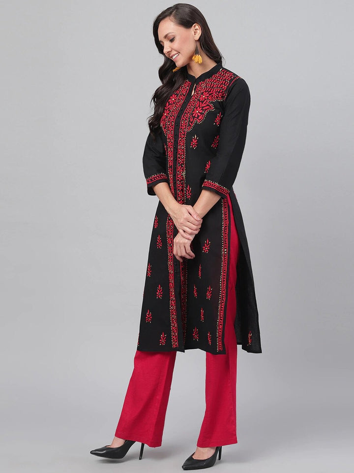 Black-&-Red-Cotton-Lucknowi-Chikan-Kurta