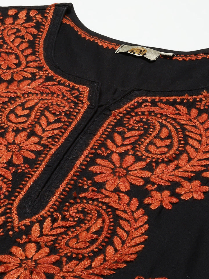 Black & Rust Embroidered Chikankari Cotton Kurta