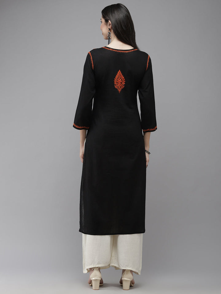 Black & Rust Embroidered Chikankari Cotton Kurta