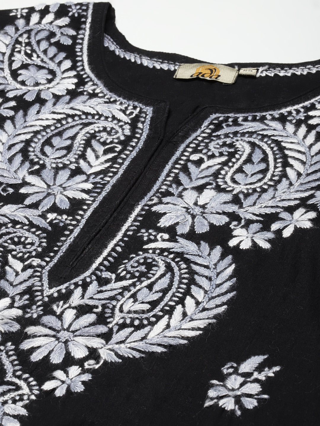 Black & Sliver Embroidered Chikankari Cotton Kurta