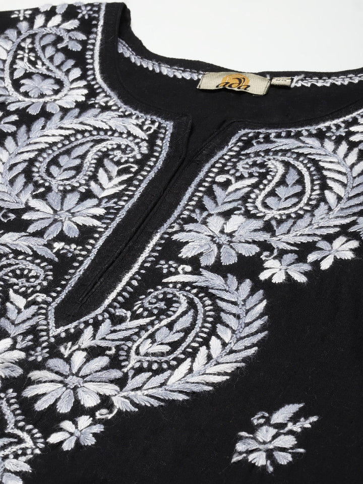 Black & Sliver Embroidered Chikankari Cotton Kurta