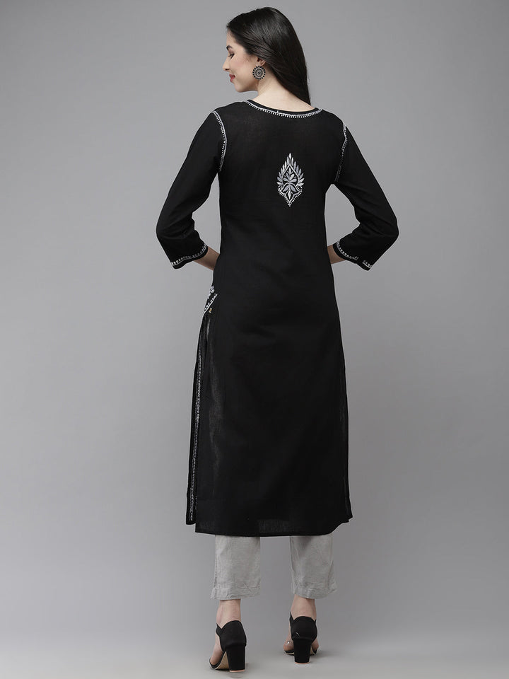 Black & Sliver Embroidered Chikankari Cotton Kurta