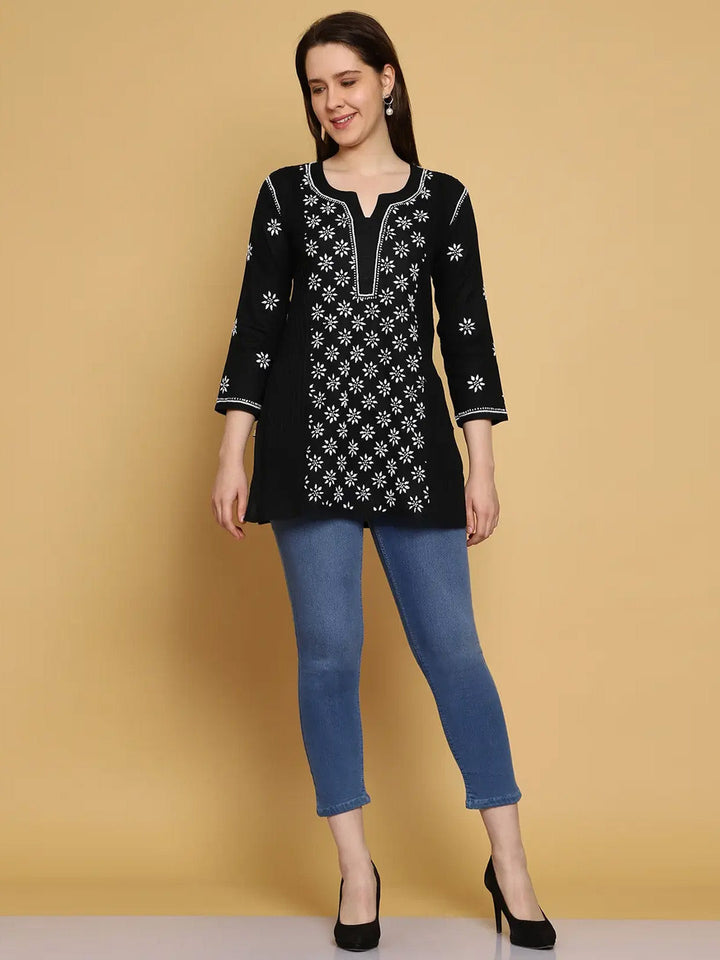 Black & White Cotton Chikankari Tunic Kurti