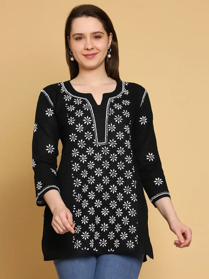 Black & White Cotton Chikankari Tunic Kurti