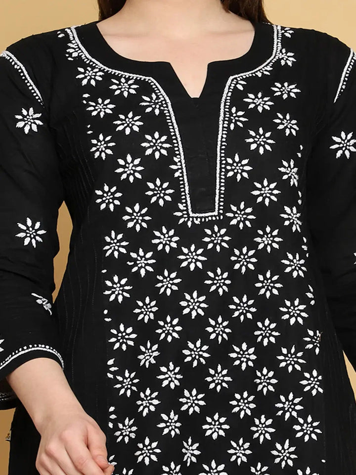 Black & White Cotton Chikankari Tunic Kurti